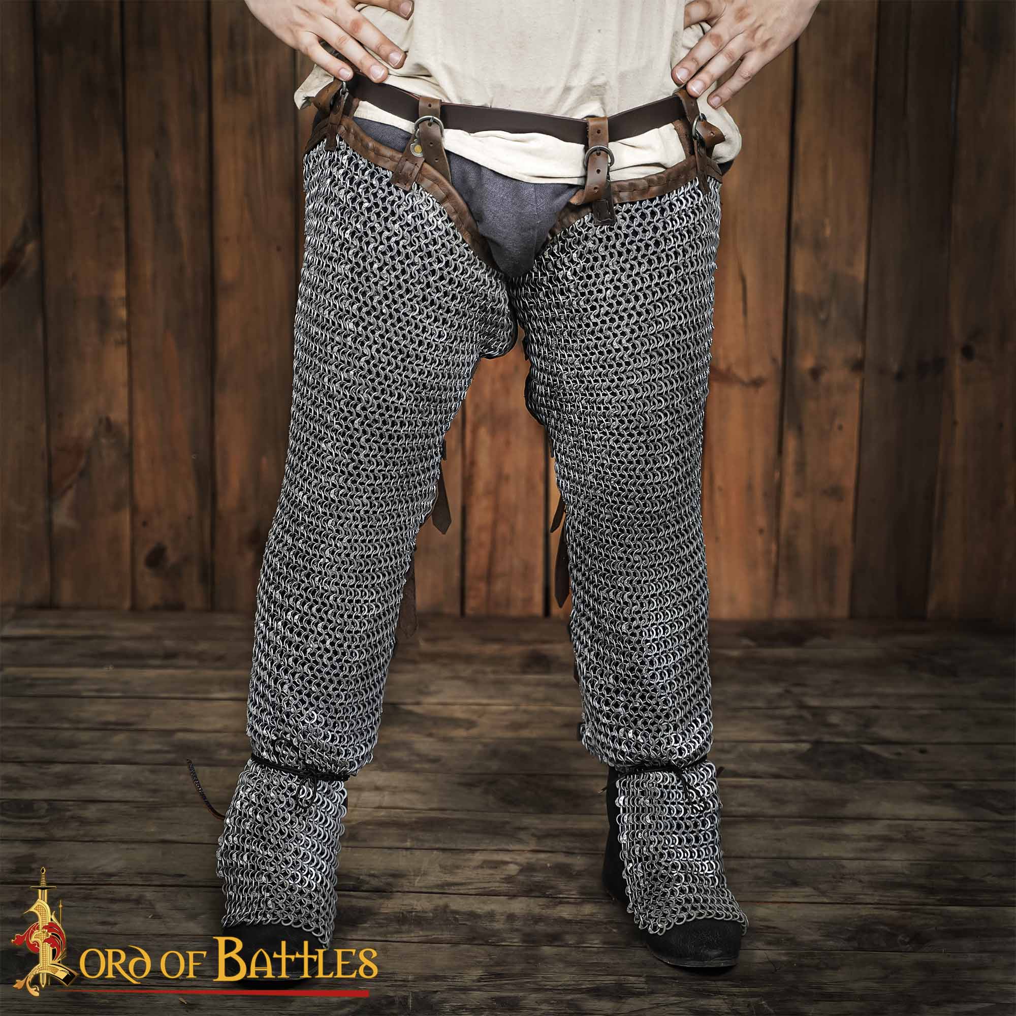 Mallas de Cota de Malla / Chausses - 9mm Remachado Anillos Planos con Alternancia de Anillos Sólidos de Calibre 17 de Acero Suave Acabado Natural Armadura Medieval para Larp y Disfraces - Imagen 9