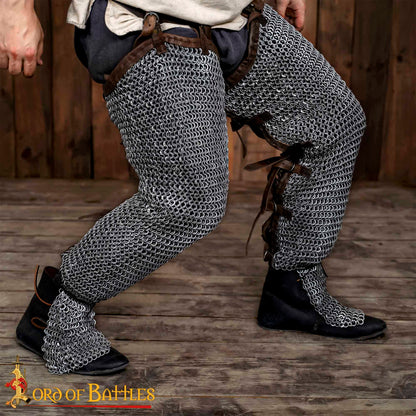 Mallas de Cota de Malla / Chausses - 9mm Remachado Anillos Planos con Alternancia de Anillos Sólidos de Calibre 17 de Acero Suave Acabado Natural Armadura Medieval para Larp y Disfraces - Imagen 2