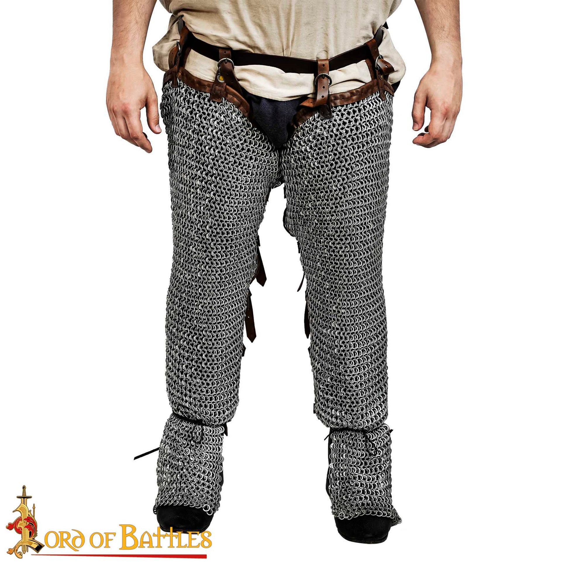 Mallas de Cota de Malla / Chausses - 9mm Remachado Anillos Planos con Alternancia de Anillos Sólidos de Calibre 17 de Acero Suave Acabado Natural Armadura Medieval para Larp y Disfraces - Imagen 4