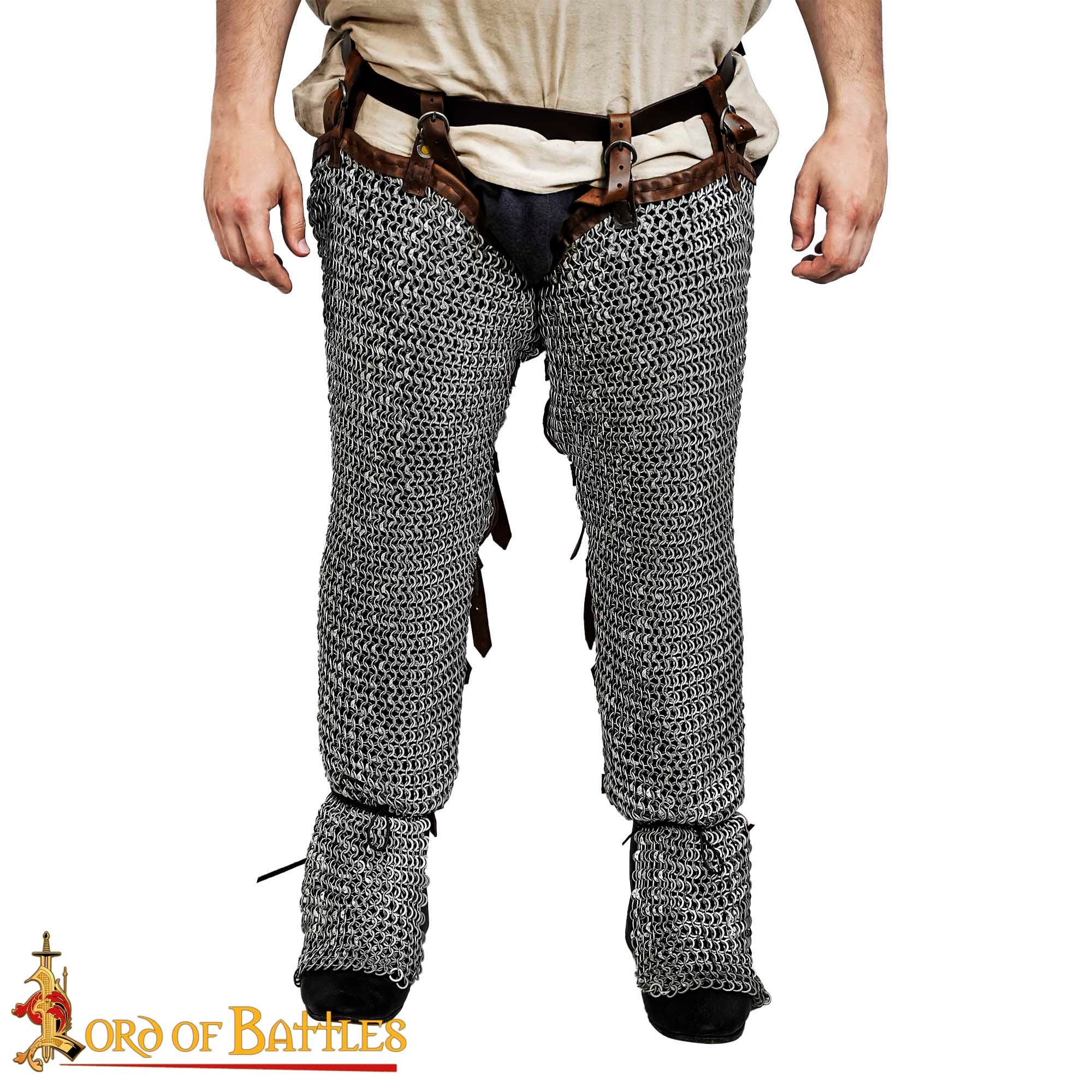 Mallas de Cota de Malla / Chausses - 9mm Remachado Anillos Planos con Alternancia de Anillos Sólidos de Calibre 17 de Acero Suave Acabado Natural Armadura Medieval para Larp y Disfraces - Imagen 4