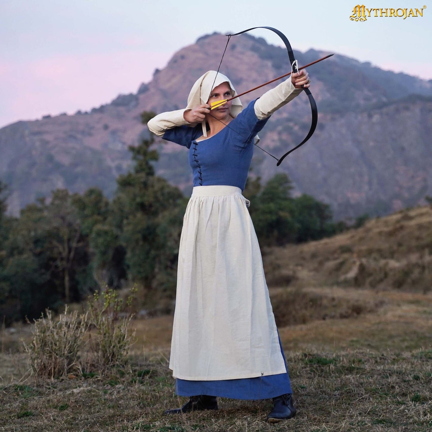 Delantal Medieval "la Hija del Campesino": Auténtica Vestimenta de los Siglos Xiv y Xv para Recreaciones, Larp, Sca E Historia Viviente. Mezcla de Lino y Algodón - Imagen 2
