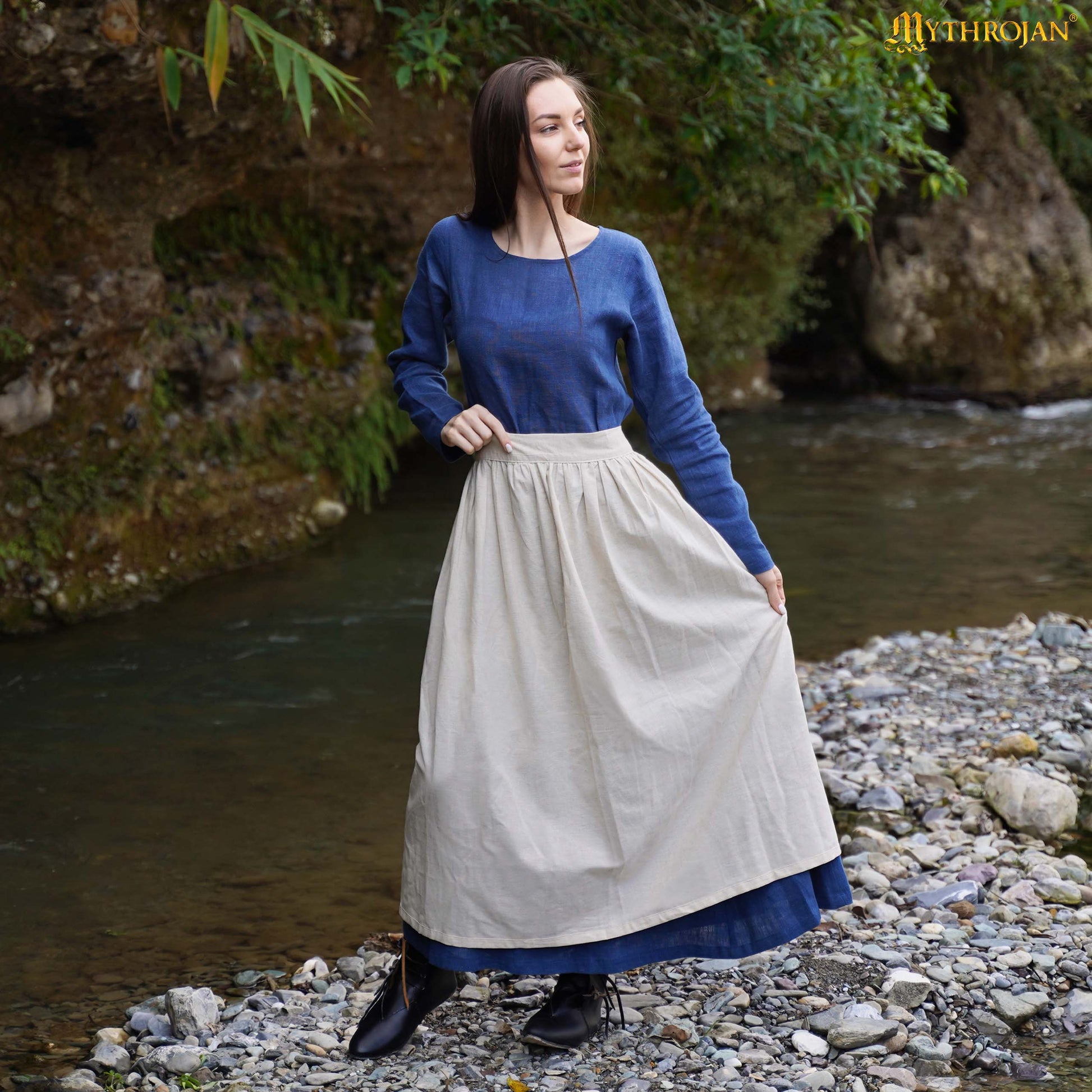 Delantal Medieval "la Hija del Campesino": Auténtica Vestimenta de los Siglos Xiv y Xv para Recreaciones, Larp, Sca E Historia Viviente. Mezcla de Lino y Algodón - Imagen 5