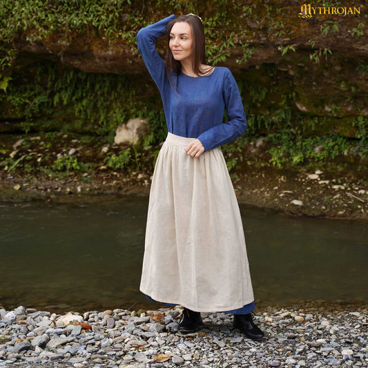 Delantal Medieval "la Hija del Campesino": Auténtica Vestimenta de los Siglos Xiv y Xv para Recreaciones, Larp, Sca E Historia Viviente. Mezcla de Lino y Algodón - Imagen 1