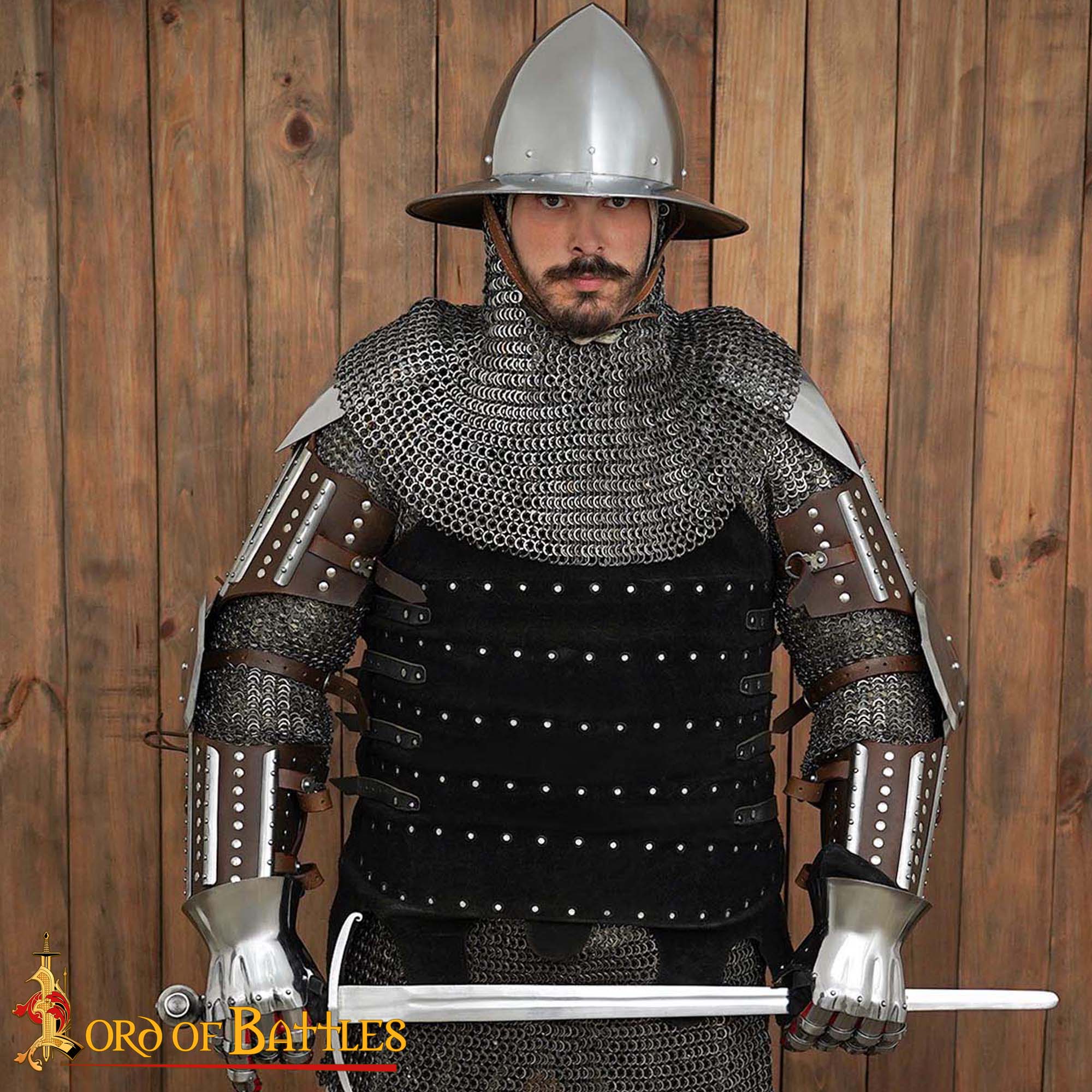 Armadura Medieval Entablillada - Acero Pulido Calibre 16 y Cuero - Ajuste Universal - Imagen 2