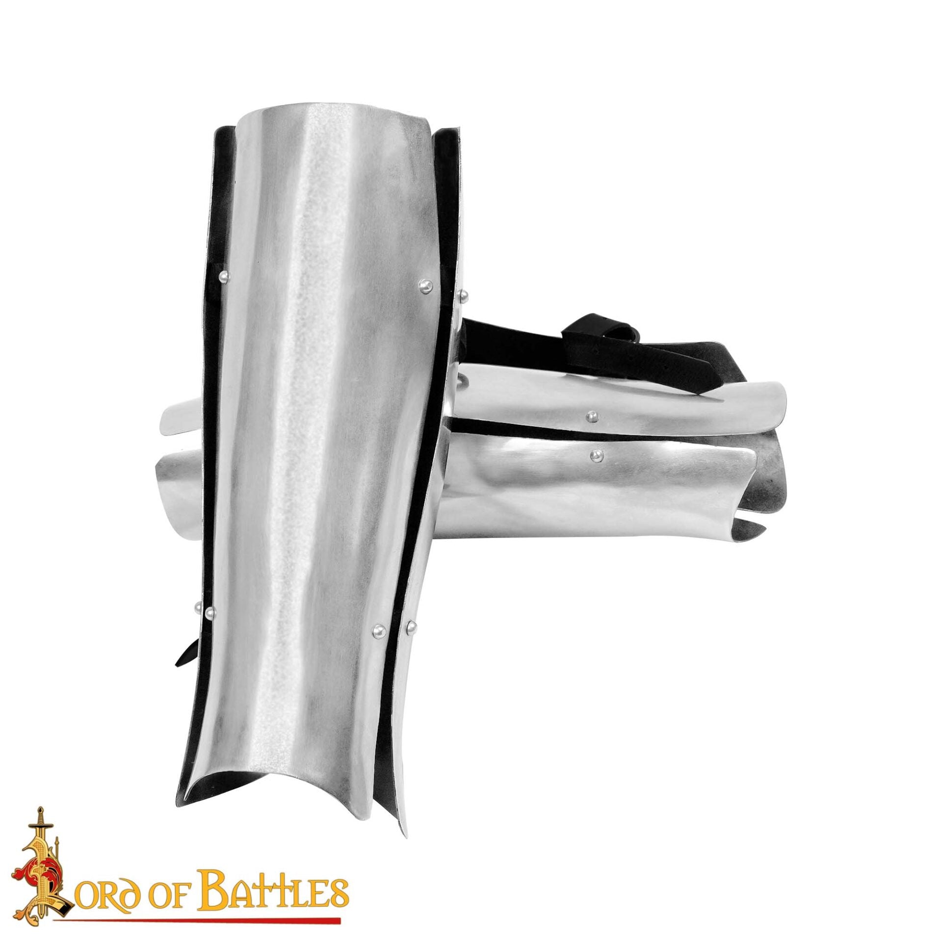 Grebas Medievales de Tres Placas de Acero - Armadura de Piernas Pulida de Calibre 16 con Correas de Cuero - Imagen 4