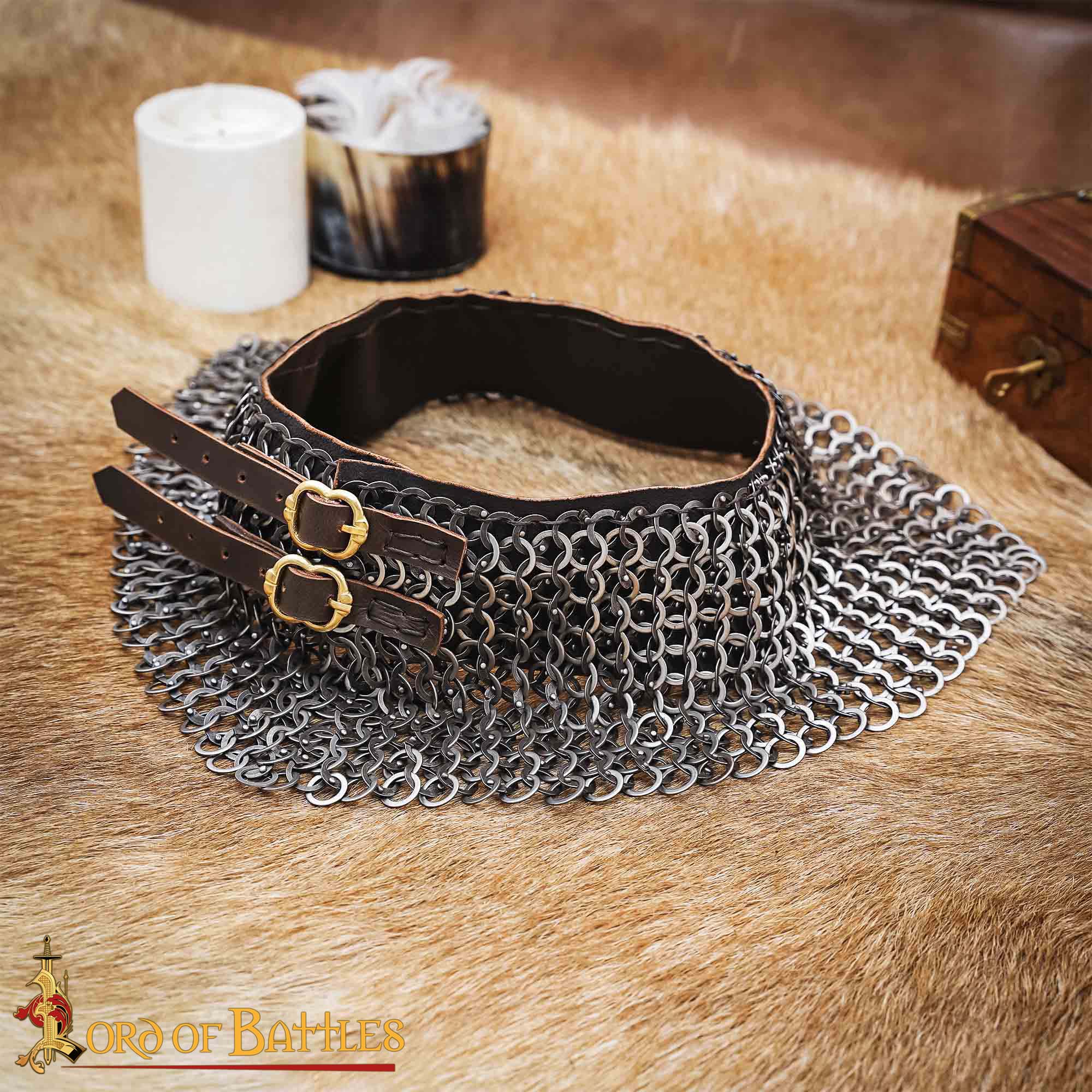 Gorget de Cota de Malla / Estándar - Anillo Plano Remachado de 9 Mm con Anillos Sólidos Planos Alternos, Acero Inoxidable de Calibre 18 - Ideal para Combate en Escenarios y Recreaciones - Imagen 2