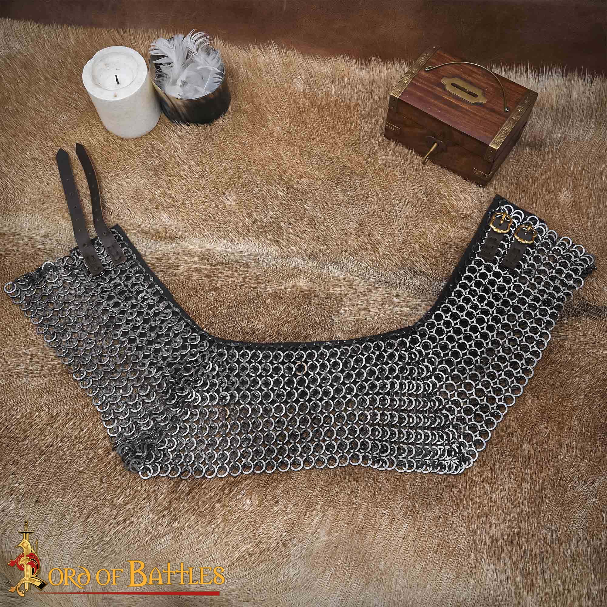 Gorget de Cota de Malla / Estándar - Anillo Plano Remachado de 9 Mm con Anillos Sólidos Planos Alternos, Acero Inoxidable de Calibre 18 - Ideal para Combate en Escenarios y Recreaciones - Imagen 5