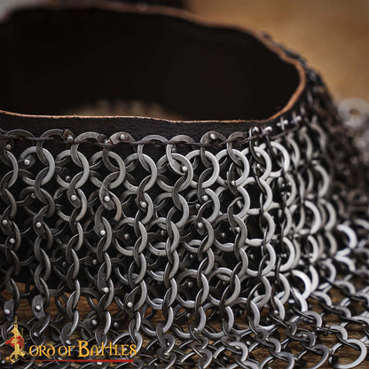 Gorget de Cota de Malla / Estándar - Anillo Plano Remachado de 9 Mm con Anillos Sólidos Planos Alternos, Acero Inoxidable de Calibre 18 - Ideal para Combate en Escenarios y Recreaciones - Imagen 7