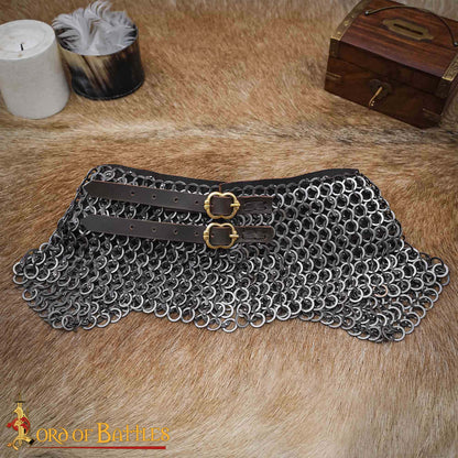 Gorget de Cota de Malla / Estándar - Anillo Plano Remachado de 9 Mm con Anillos Sólidos Planos Alternos, Acero Inoxidable de Calibre 18 - Ideal para Combate en Escenarios y Recreaciones - Imagen 1