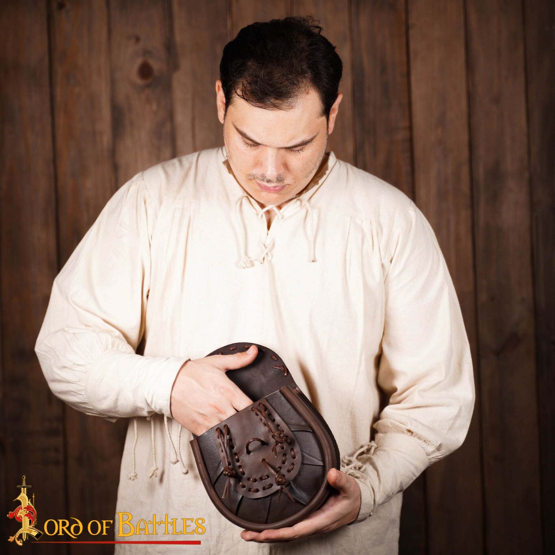 Riñonera Medieval de Cuero Sporran con Borlas Anudadas - Bolsa Marrón - Imagen 2