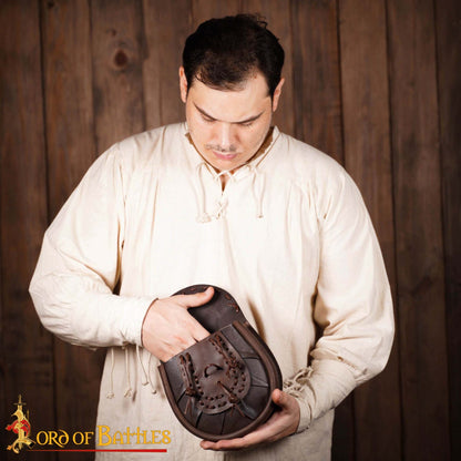 Riñonera Medieval de Cuero Sporran con Borlas Anudadas - Bolsa Marrón - Imagen 2