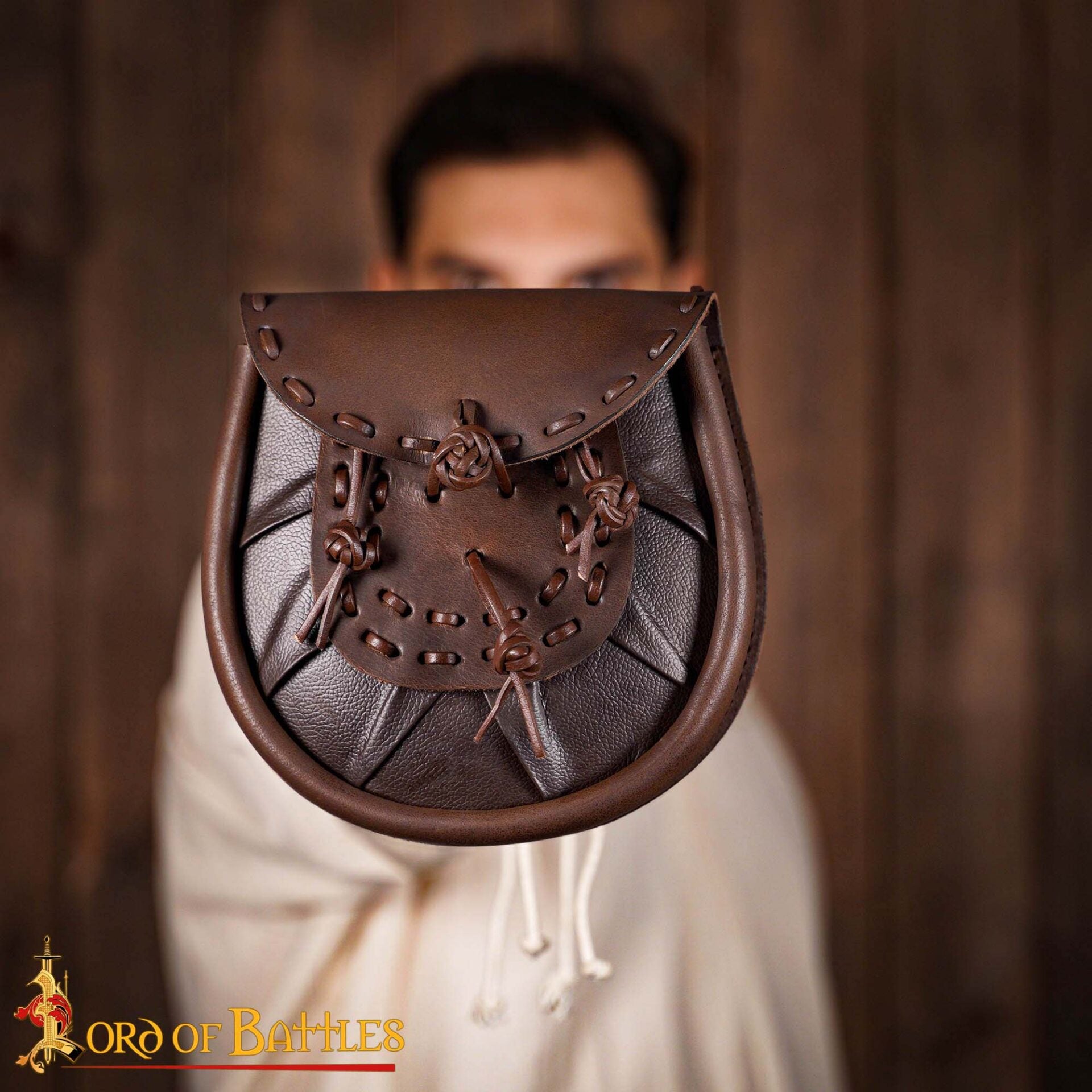 Riñonera Medieval de Cuero Sporran con Borlas Anudadas - Bolsa Marrón - Imagen 5