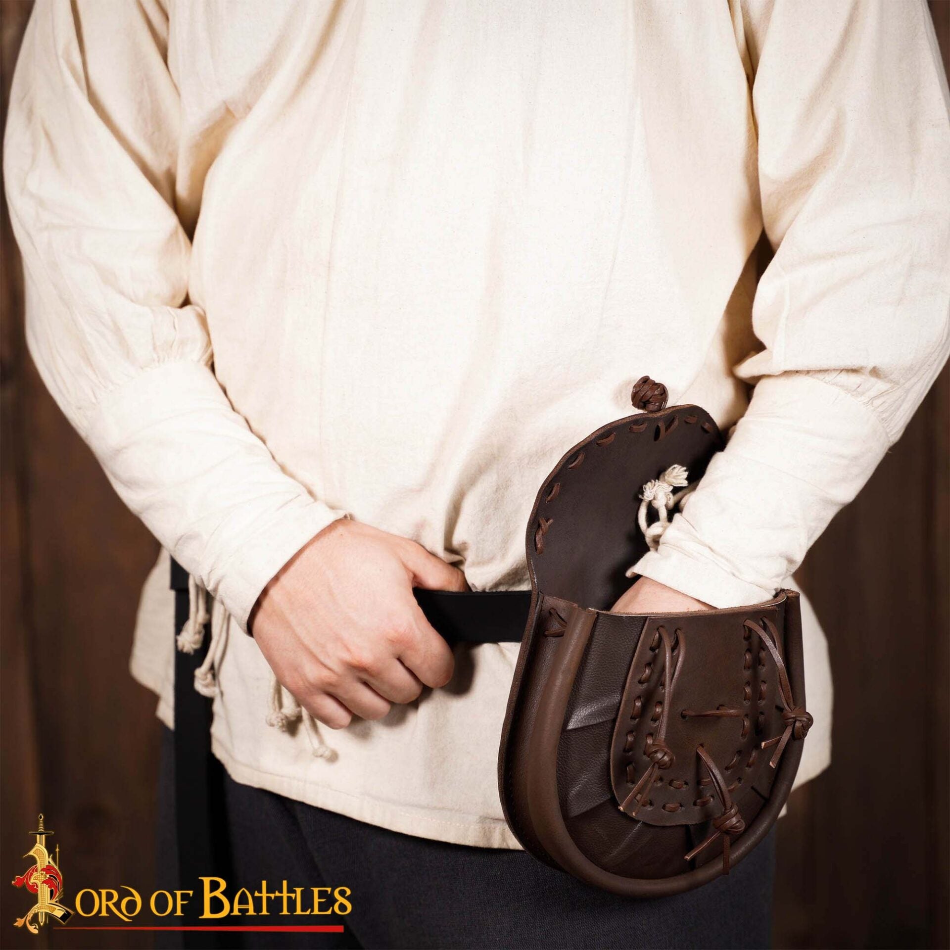 Riñonera Medieval de Cuero Sporran con Borlas Anudadas - Bolsa Marrón - Imagen 6