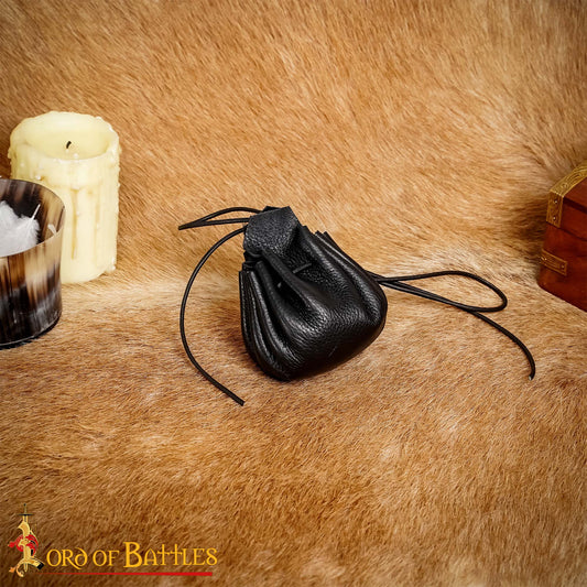 Bolsa de monedas para cinturón, cuero genuino hecha a mano - Negro