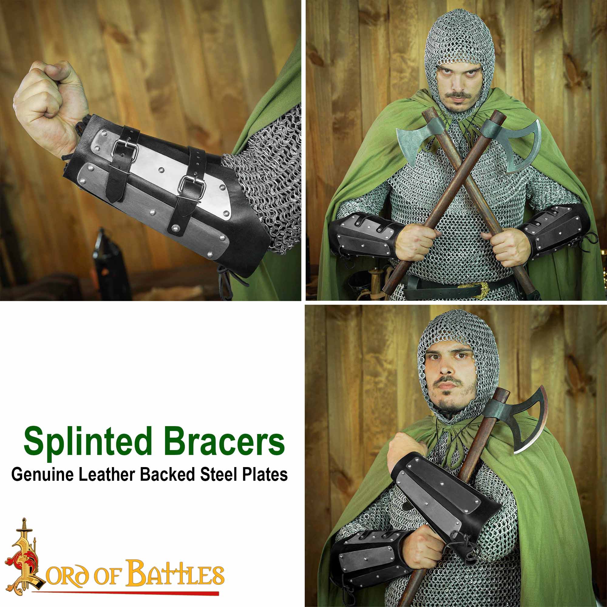 Brazales Entablillados Brazalete de Cuero Auténtico Reforzado con Placas de Acero - Imagen 7