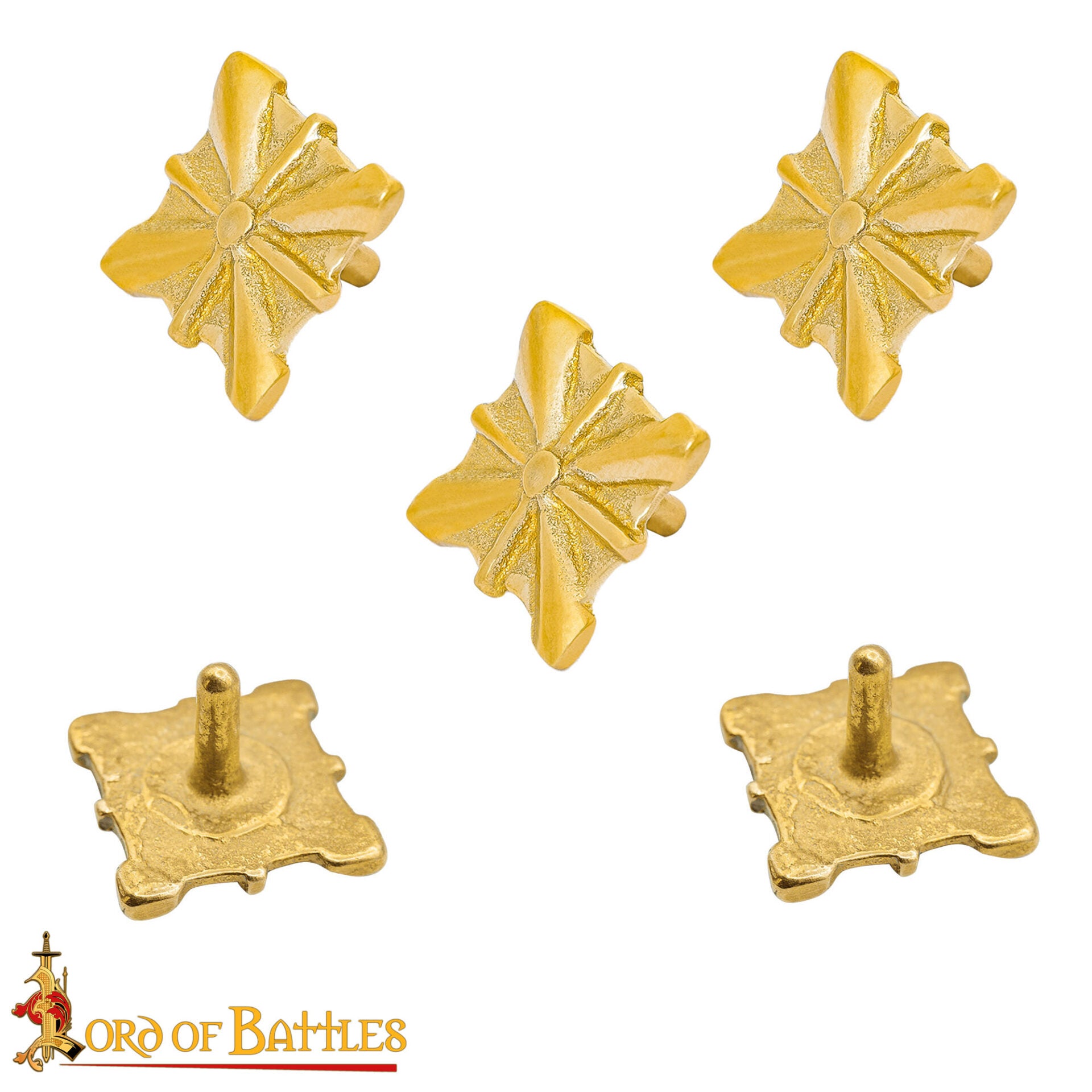 Monturas Medievales de Latón Macizo Puro, Herrajes Decorativos para Uso en Cuero| Juego de 5, 2cm - Imagen 5