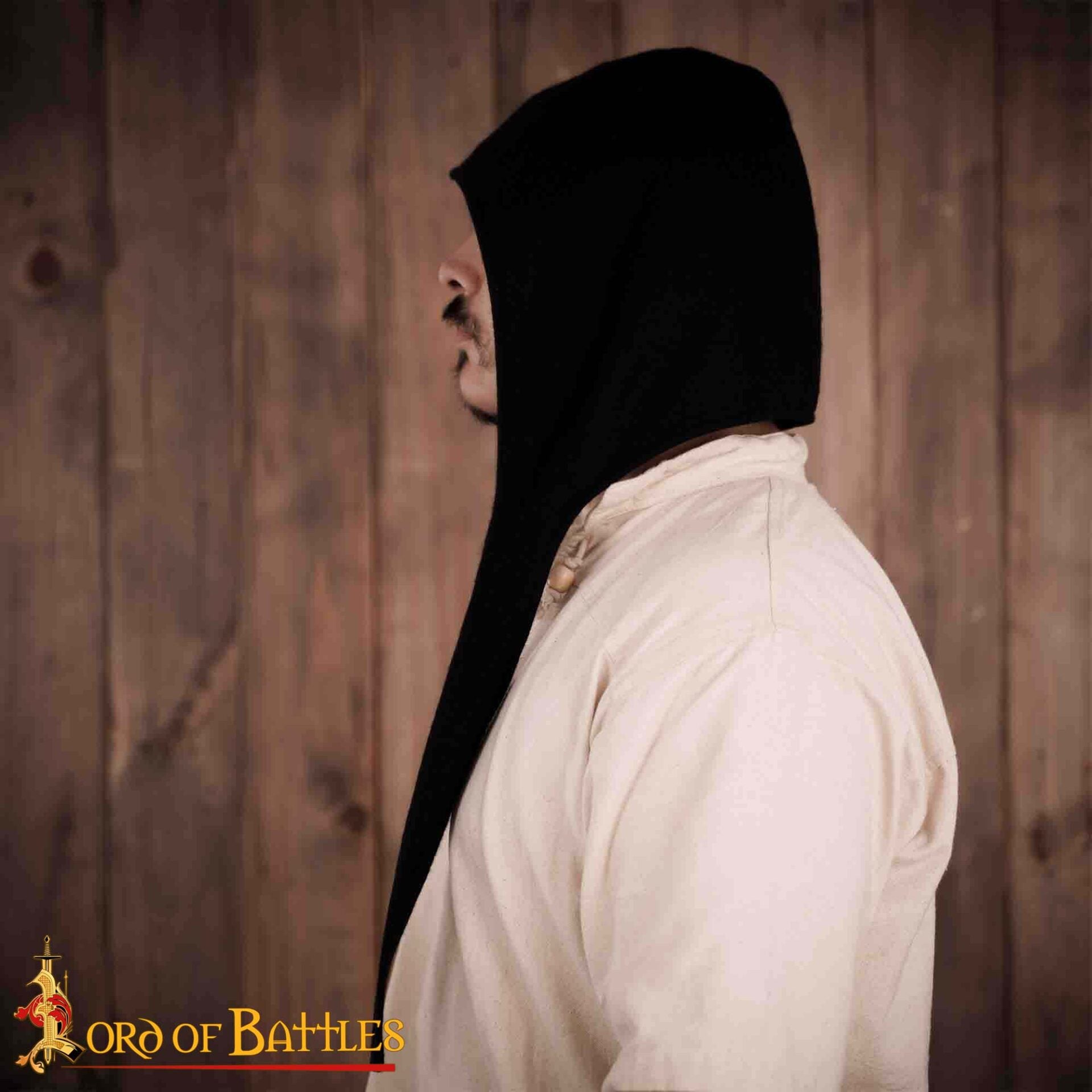 Capucha Medieval de Lana con Cordones para Atar - Gorro con Forro Cálido - Imagen 6