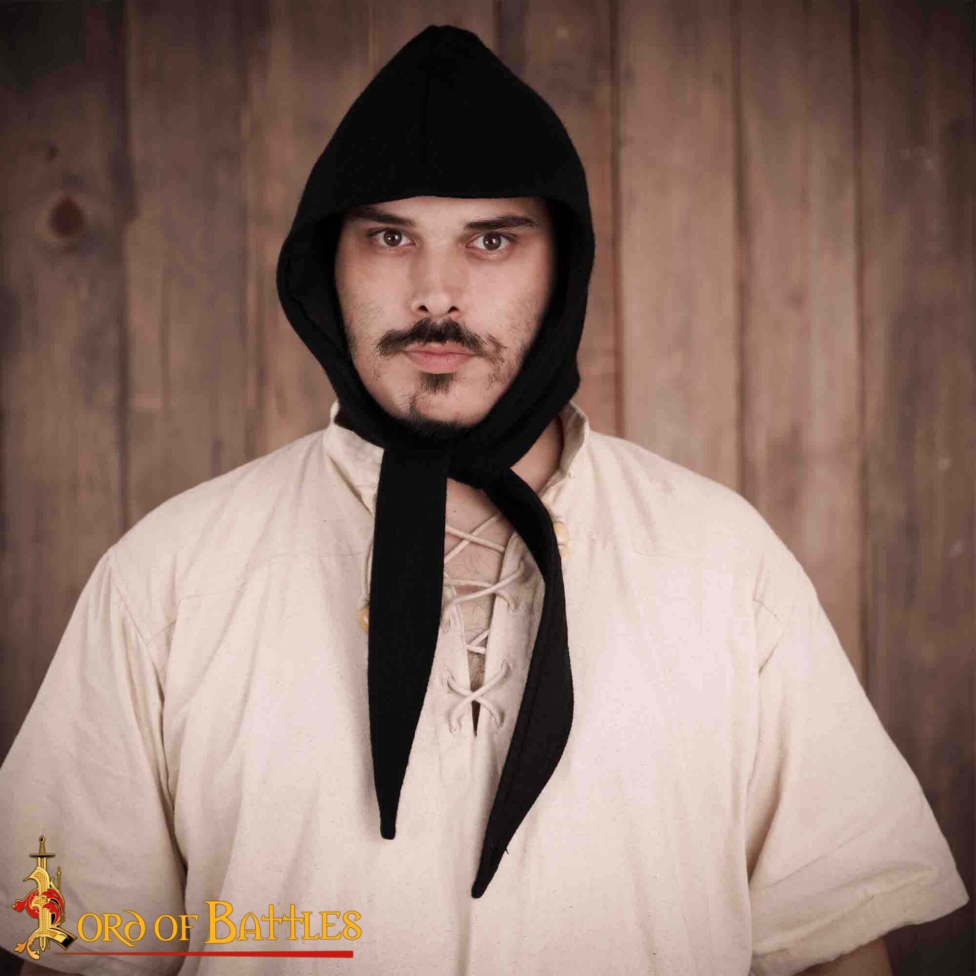 Capucha Medieval de Lana con Cordones para Atar - Gorro con Forro Cálido - Imagen 7