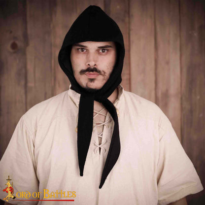 Capucha Medieval de Lana con Cordones para Atar - Gorro con Forro Cálido - Imagen 7