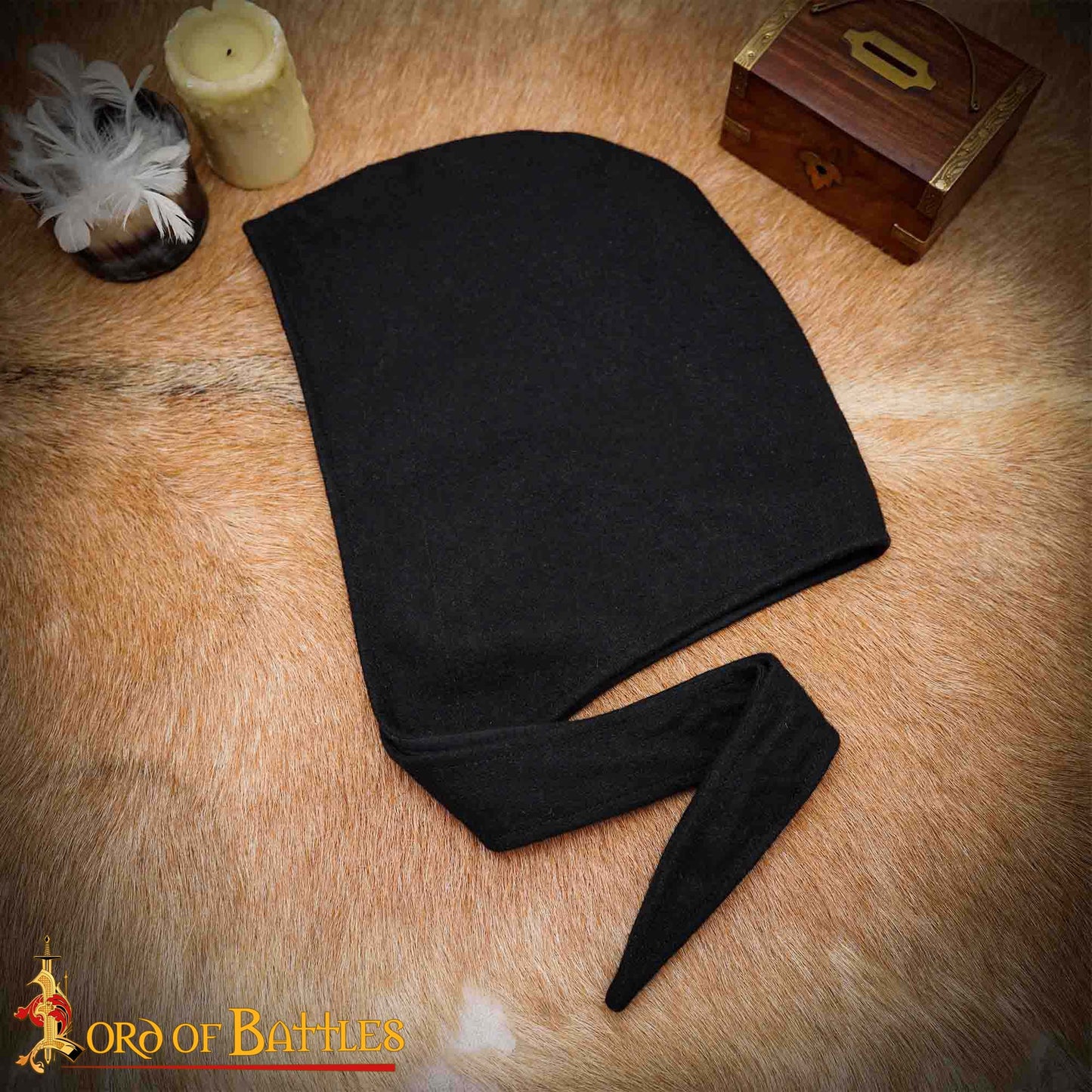 Capucha Medieval de Lana con Cordones para Atar - Gorro con Forro Cálido - Imagen 1