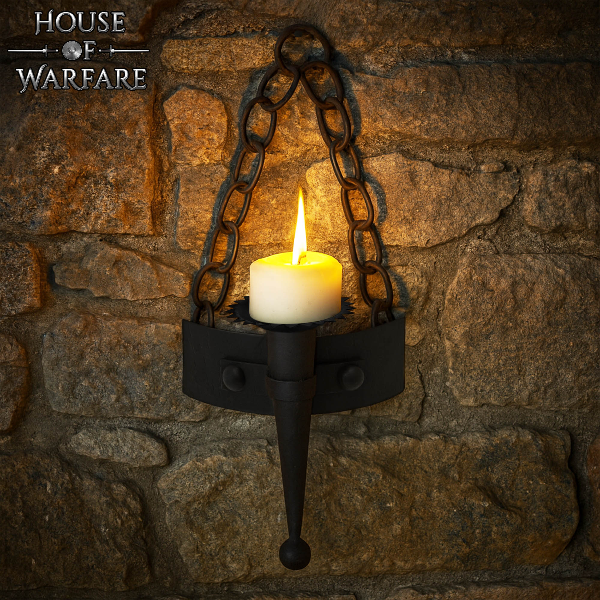 Candelabro Medieval con Cadena de Hierro Forjado a Mano - Imagen 2