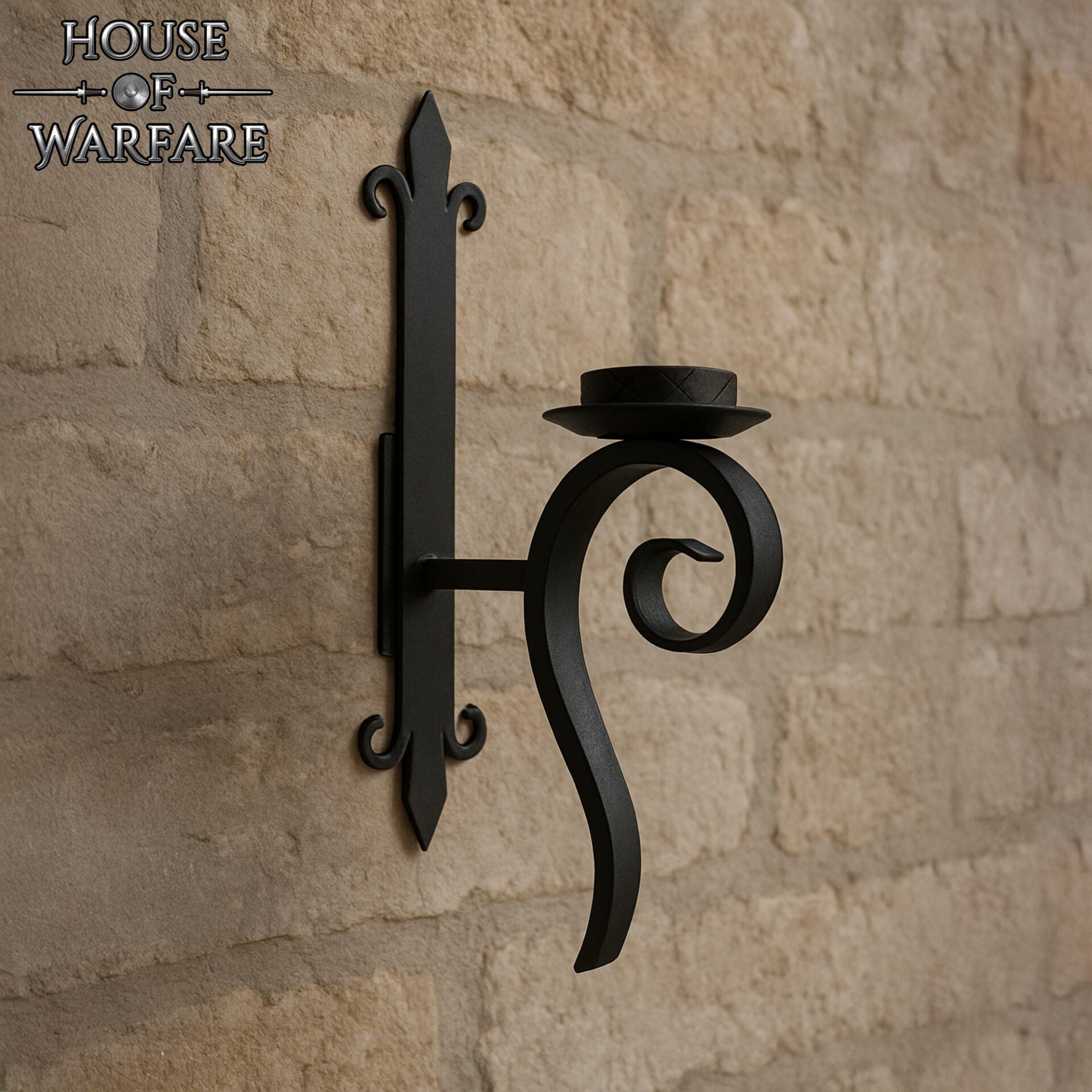 Candelero Medieval de Hierro Forjado a Mano con Flor de Lis - Imagen 2