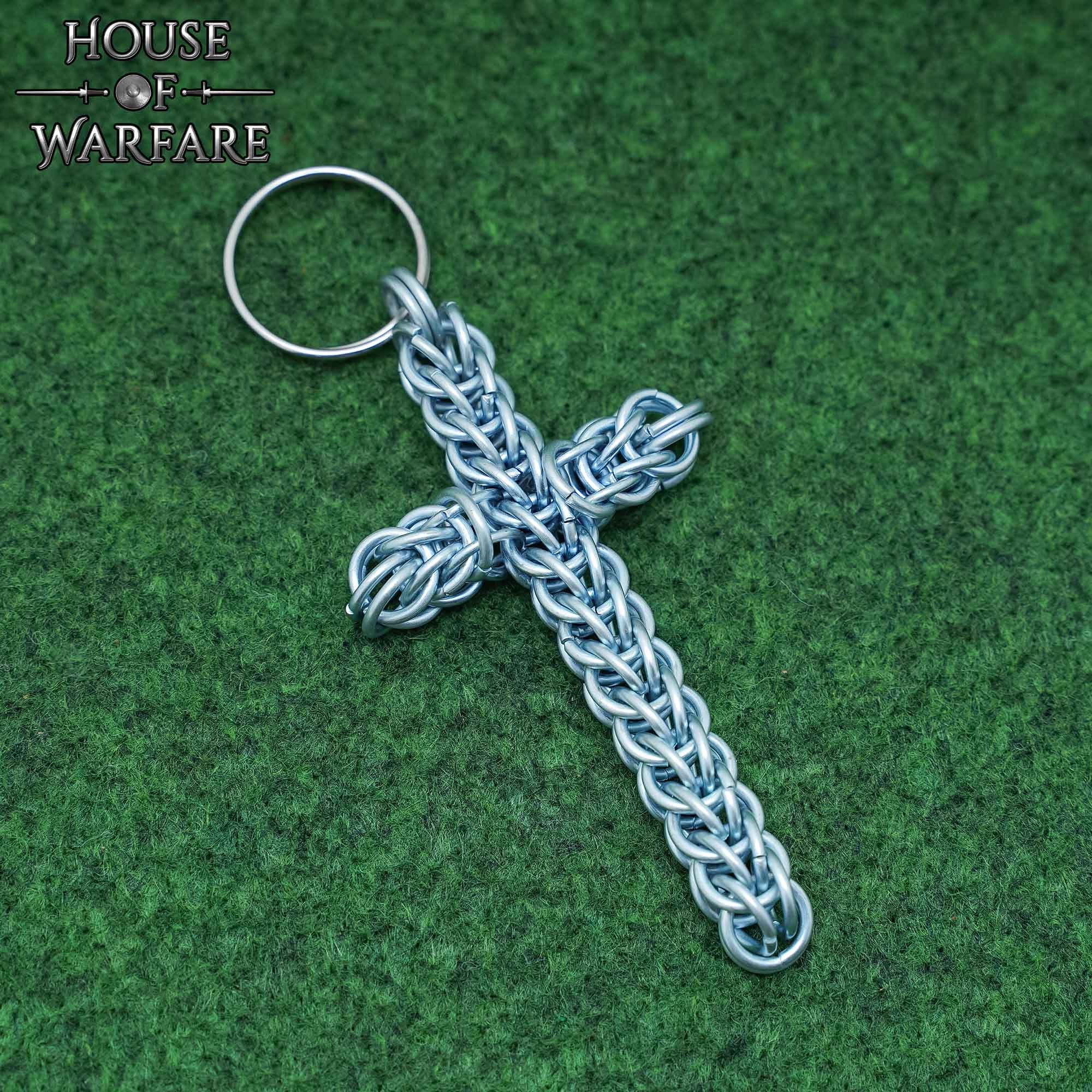 Llavero Rústico con Cruz de Cota de Malla - Anillo Conificado de 10 Mm - Acero Dulce de Calibre 16 - Ideal para Larp, Cosplay y Reenactments - Imagen 2