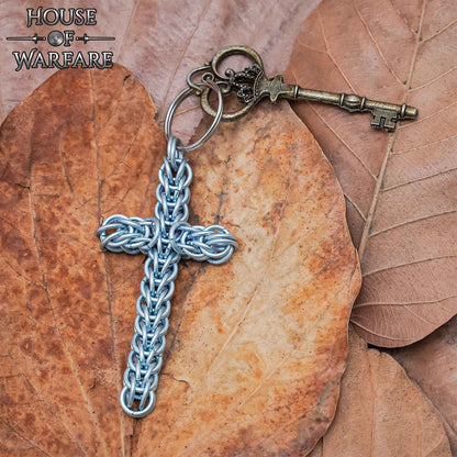 Llavero Rústico con Cruz de Cota de Malla - Anillo Conificado de 10 Mm - Acero Dulce de Calibre 16 - Ideal para Larp, Cosplay y Reenactments - Imagen 5