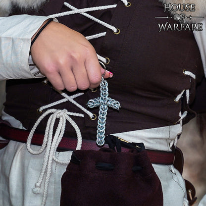 Llavero Rústico con Cruz de Cota de Malla - Anillo Conificado de 10 Mm - Acero Dulce de Calibre 16 - Ideal para Larp, Cosplay y Reenactments - Imagen 7