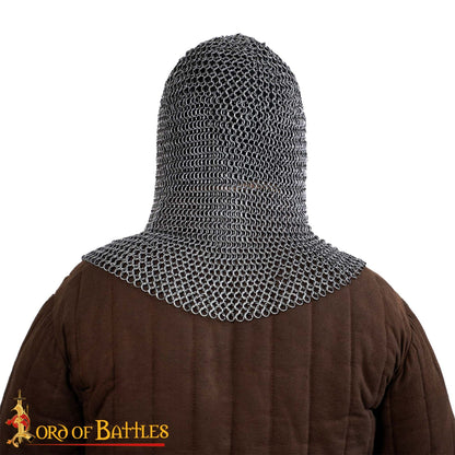 Cofia Medieval de Cota de Malla - Abertura en V - Acero para Muelles de Calibre 16 - Anillas de 9 Mm Conificado - Imagen 5