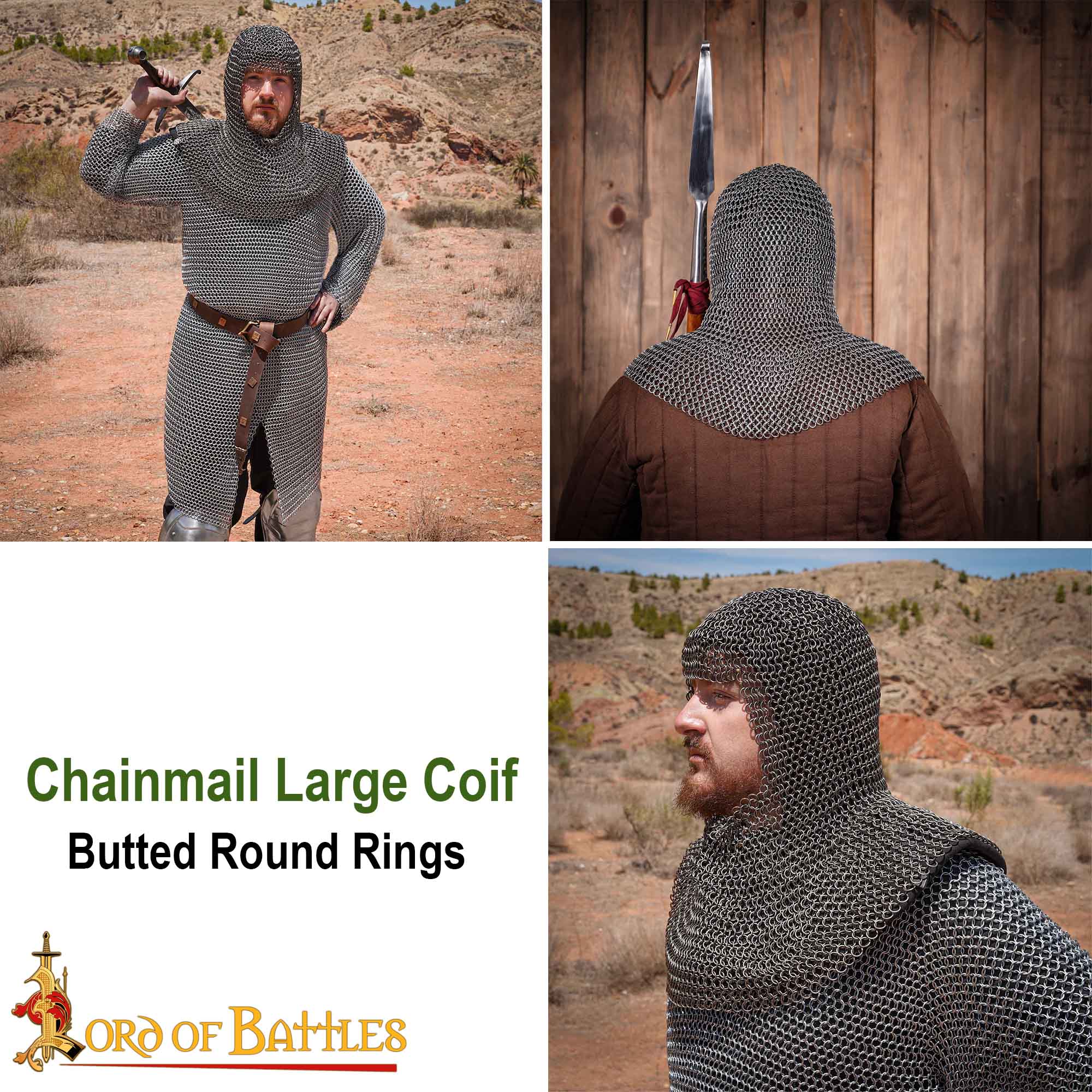 Cofia de Cota de Malla - Abertura Cuadrada - Acero para Muelles Calibre 16 - Anillas Redondas de 9 Mm con Tope - Imagen 7