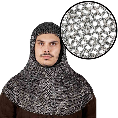 Cofia de Cota de Malla 10 Mm Anillas Redondas Remachadas de Acero Dulce de Calibre 16- Larp, Disfraces, Películas - Imagen 1