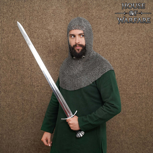 Cofia de Cota de Malla con Anillos Redondos Remachados de 6 Mm y Anillos Sólidos Planos Alternos, Acero Dulce de Calibre 18 - Capucha de Armadura Medieval para Larp, Cosplay y Disfraces de Cine - Discontinued - Imagen 2
