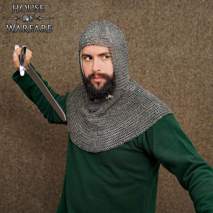 Cofia de Cota de Malla con Anillos Redondos Remachados de 6 Mm y Anillos Sólidos Planos Alternos, Acero Dulce de Calibre 18 - Capucha de Armadura Medieval para Larp, Cosplay y Disfraces de Cine - Discontinued - Imagen 5