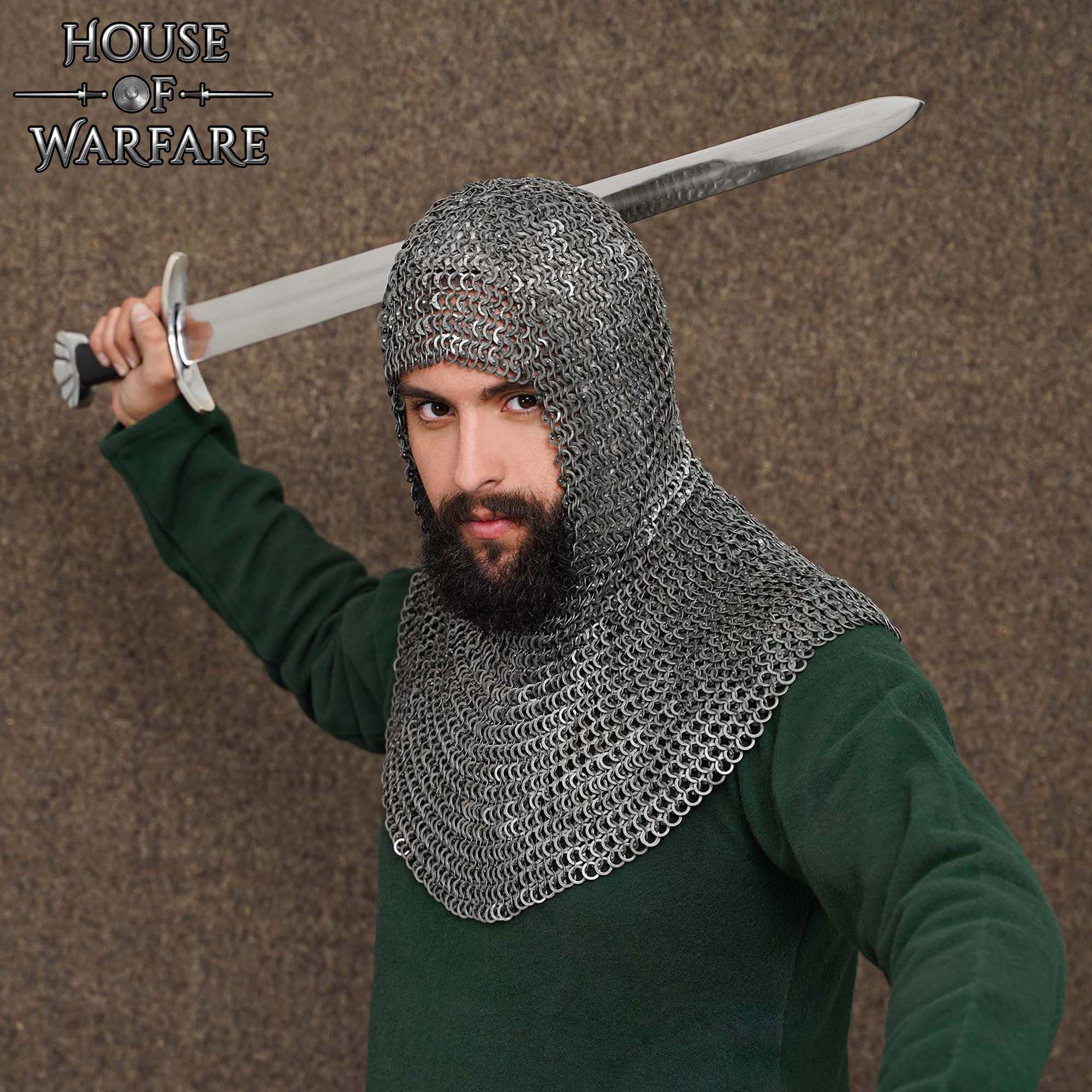 Cofia de Cota de Malla con Anillos Redondos Remachados de 6 Mm y Anillos Sólidos Planos Alternos, Acero Dulce de Calibre 18 - Capucha de Armadura Medieval para Larp, Cosplay y Disfraces de Cine - Discontinued - Imagen 6