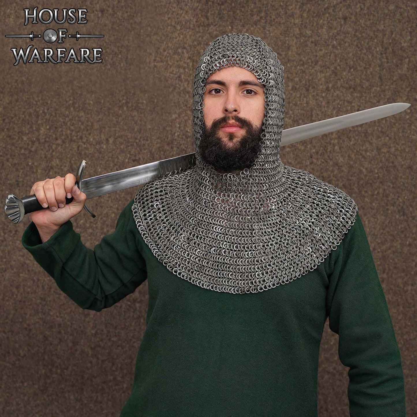 Cofia de Cota de Malla con Anillos Redondos Remachados de 6 Mm y Anillos Sólidos Planos Alternos, Acero Dulce de Calibre 18 - Capucha de Armadura Medieval para Larp, Cosplay y Disfraces de Cine - Discontinued - Imagen 1