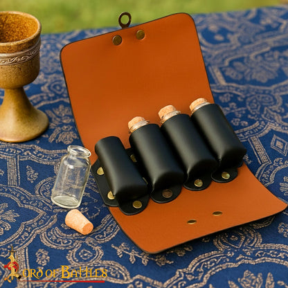Imagen única de: Bolsa de pociones de cuero con 4 frascos