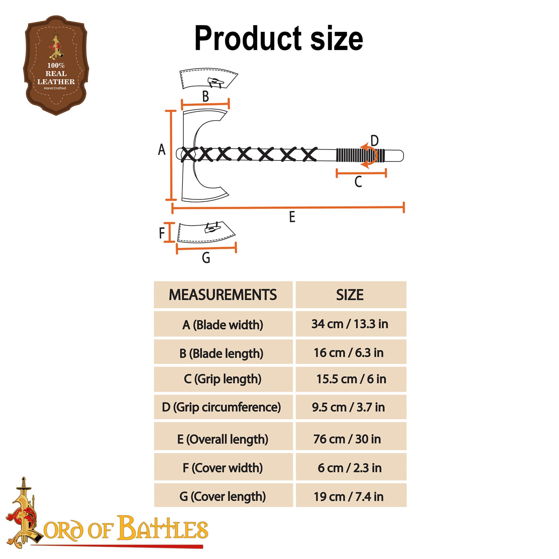 Hacha de Doble Hoja con Mango de Madera de Fresno - Medieval - Imagen 3
