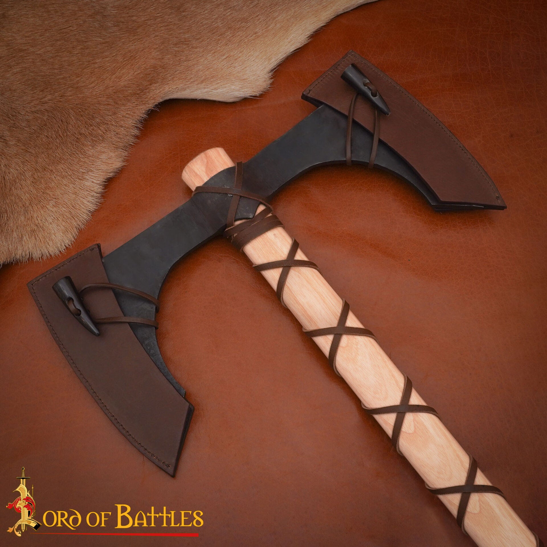 Hacha de Doble Hoja con Mango de Madera de Fresno - Medieval - Imagen 7