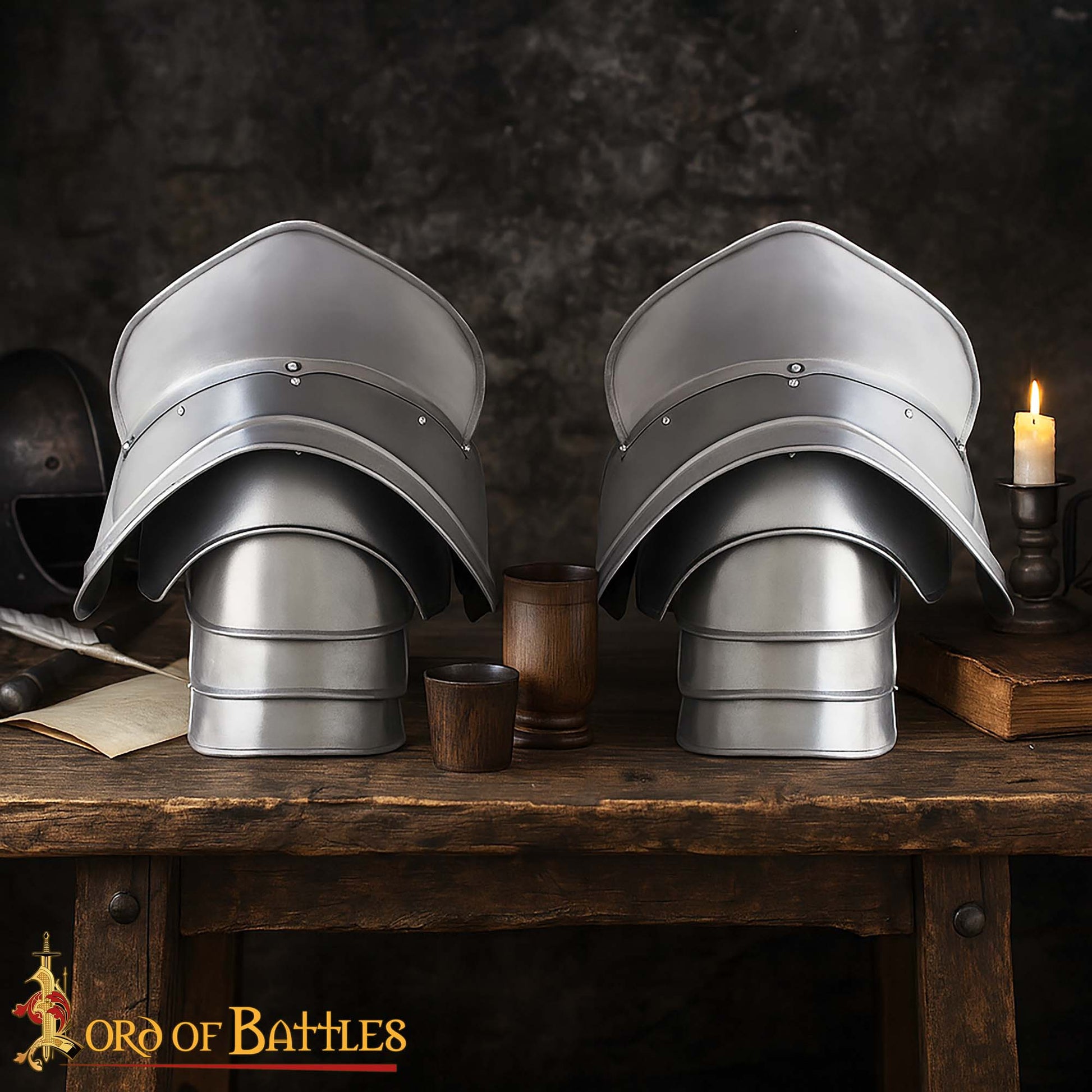 Medieval Steel Pauldrons - Armadura de Hombro de Caballero con Crestas - Imagen 1