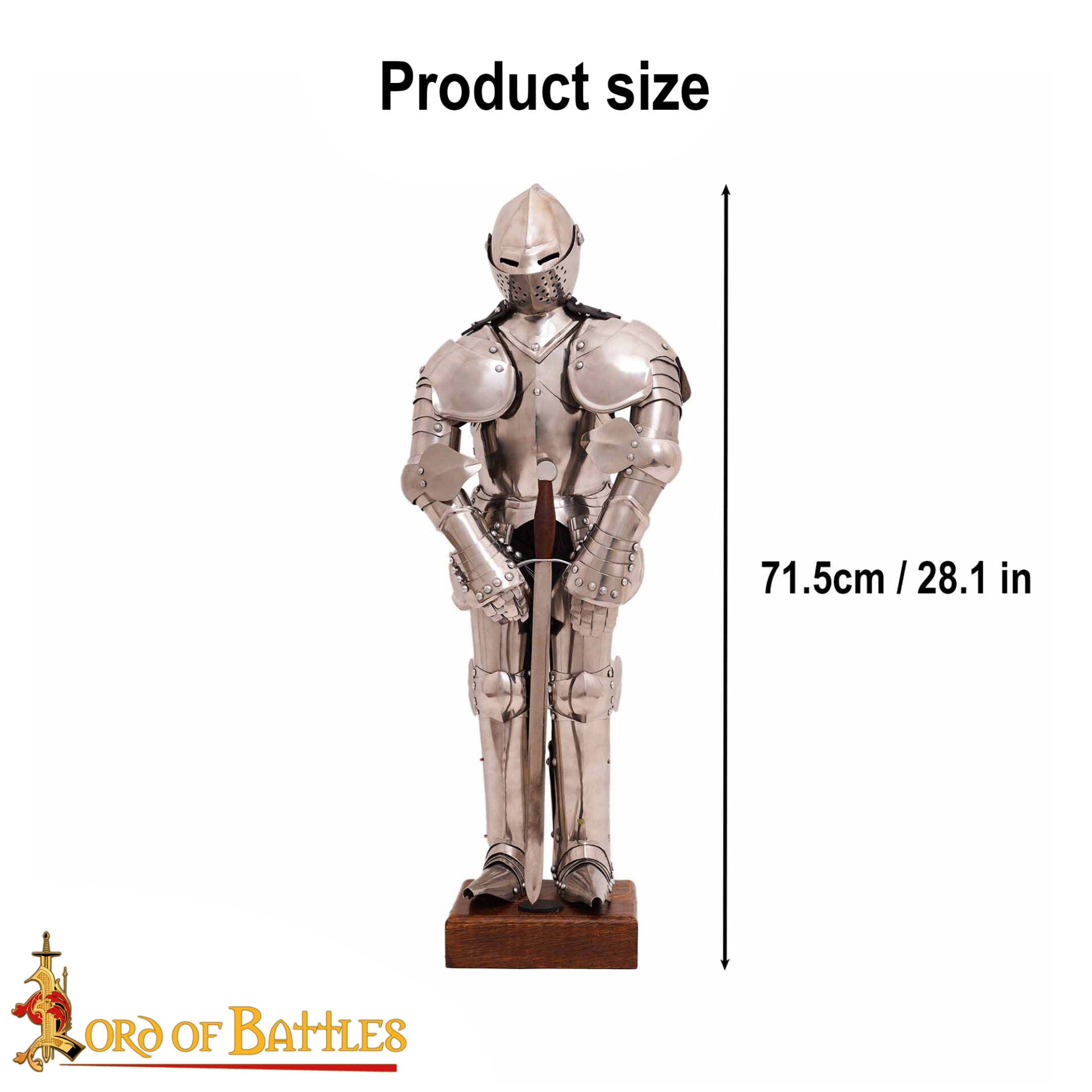 Armadura de Caballero en Miniatura - Acero Inoxidable Pulido - Calibre 22 - Imagen 3