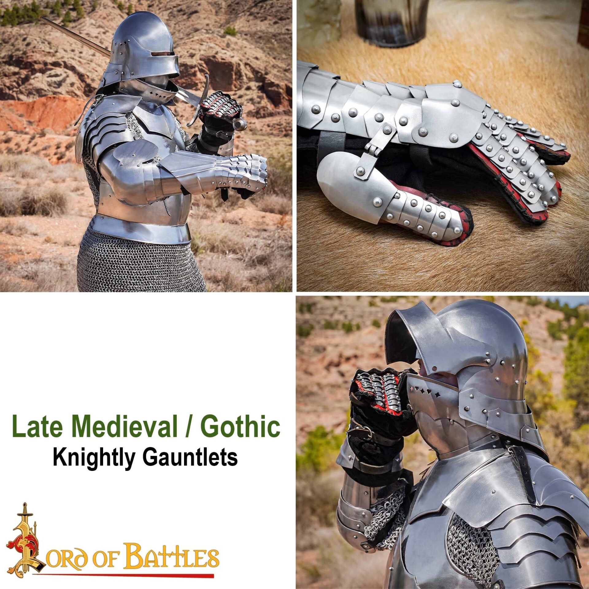 Guanteletes Medievales / Góticos de Caballero de Acero Calibre 18 - Imagen 8