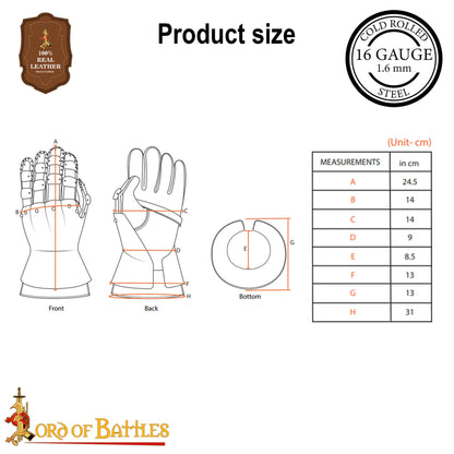 Guanteletes Medievales de Reloj de Arena del Siglo Xiv - Guantes de Caballero Articulados de Acero de Calibre 16 - Auténtica Armadura Gótica de Protección para las Manos - Imagen 3