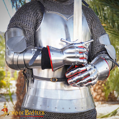 Guantes Medievales de Caballero de Acero de Calibre 16 con Guantes Interiores de Ante Auténtico, Armadura del Siglo Xiv para Larp, Sca y Cosplay - Imagen 2