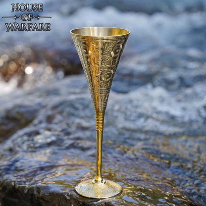 Copa Medieval Cáliz de Latón - Grabado Vintage Drinkware - Imagen 7