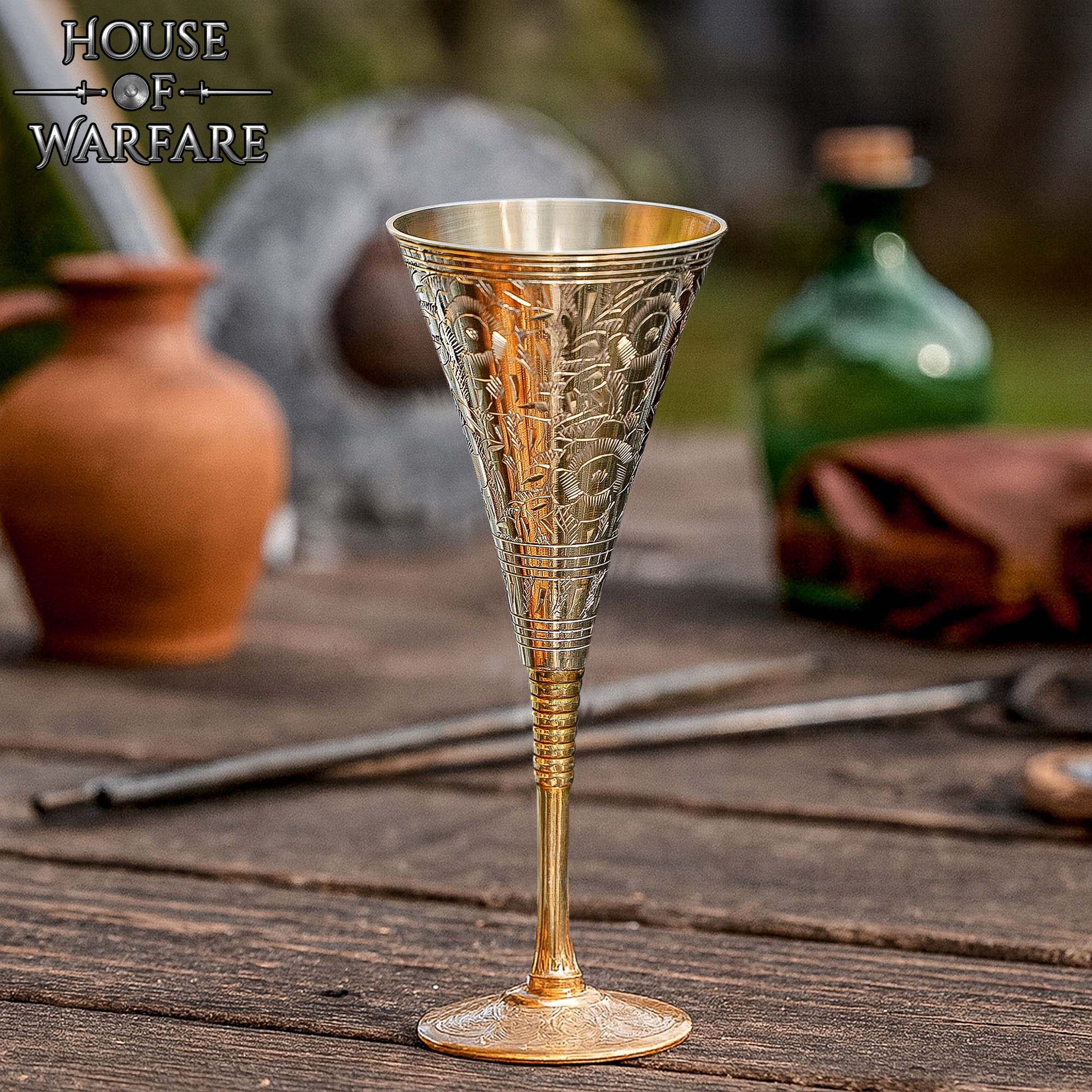 Copa Medieval Cáliz de Latón - Grabado Vintage Drinkware - Imagen 1