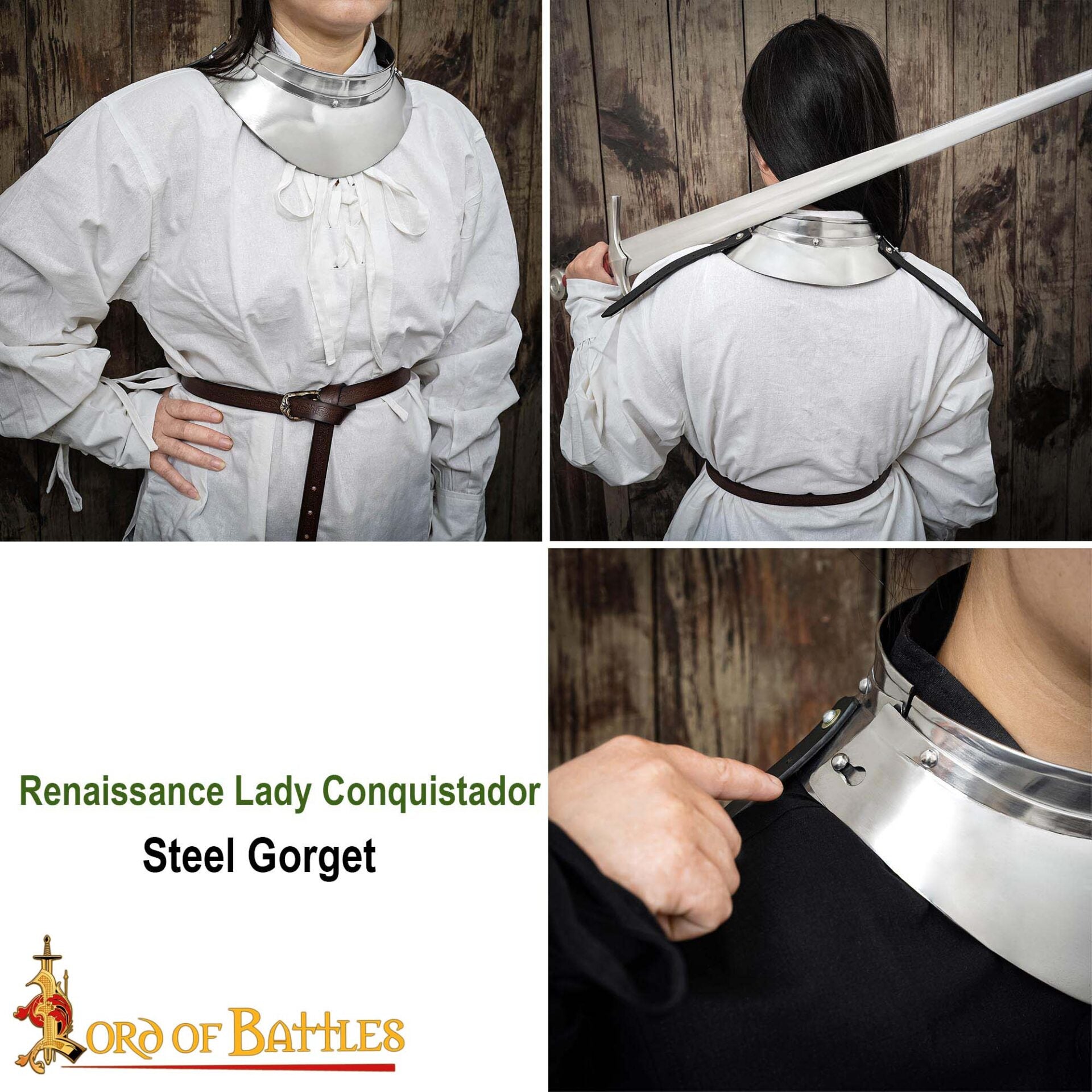 Renaissance Lady Conquistador Gorget Pequeño de Acero Calibre 16 - Imagen 8