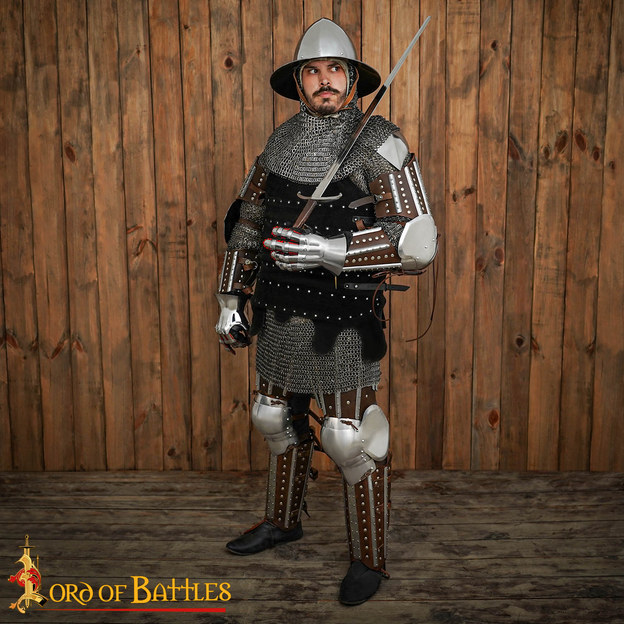 Armadura Medieval de Piernas Entablilladas - Acero Pulido Calibre 16 con Correas de Cuero - Ajuste Regulable - Imagen 2