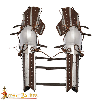 Armadura Medieval de Piernas Entablilladas - Acero Pulido Calibre 16 con Correas de Cuero - Ajuste Regulable - Imagen 4