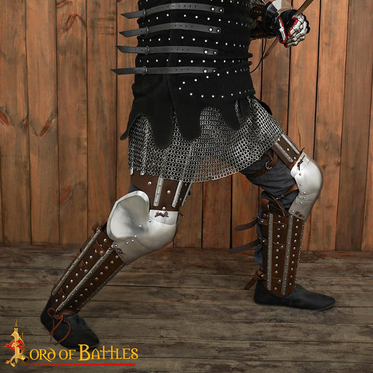 Armadura Medieval de Piernas Entablilladas - Acero Pulido Calibre 16 con Correas de Cuero - Ajuste Regulable - Imagen 1